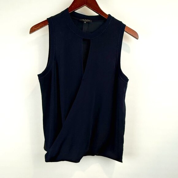 Rag & Bone Sleeveless Keyhole Blouse - Navy Front w/ Black Satin-Like Back - Picture 1 of 7